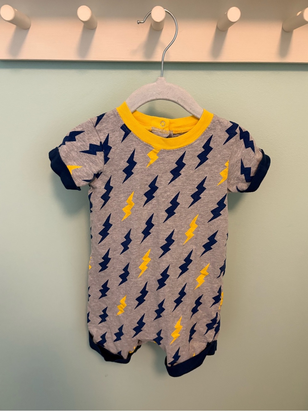 Koala Kids Gray One-Piece with Navy and Yellow Lightning Print